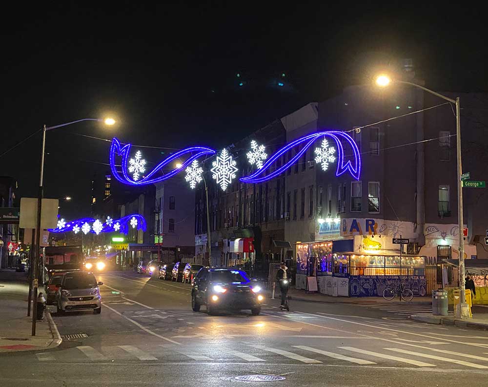 winter lights over knickerbocker ave