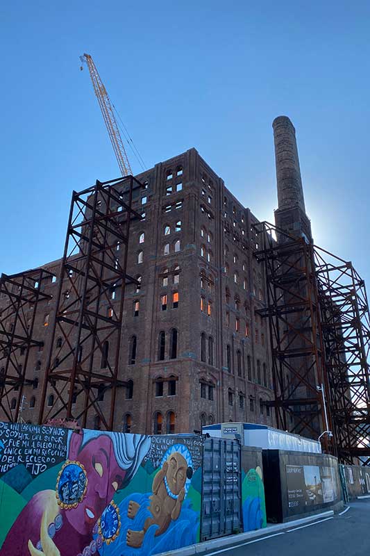 the old domino sugar tower has been reinforced in preparation for conversion