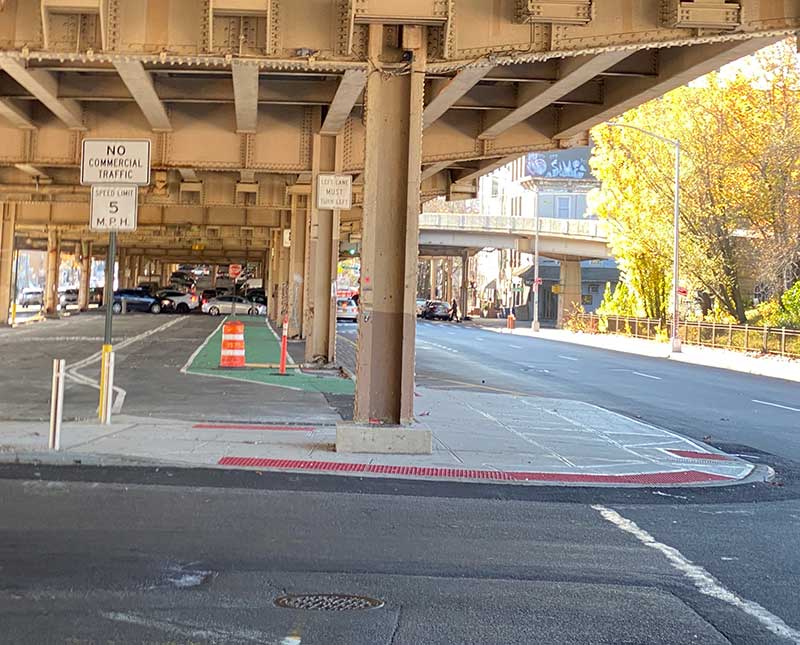 Meeker Avenue under the BQE had once been home to free car storage, but now is being transformed into a protected bike lane with metered parking