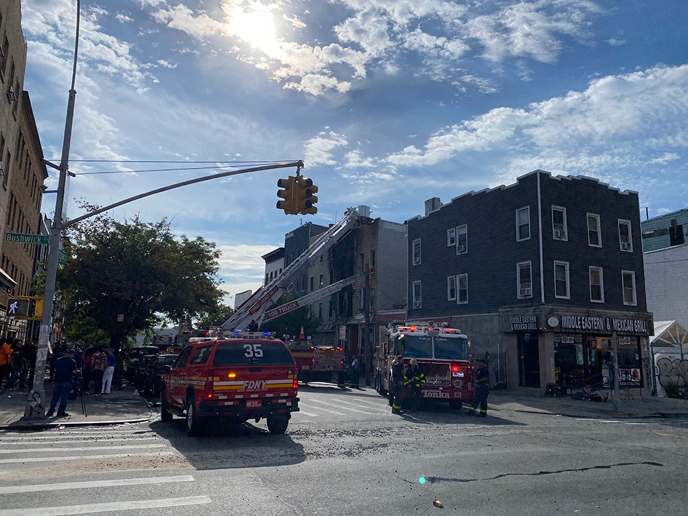 fire at the corner of buswick and montrose ave