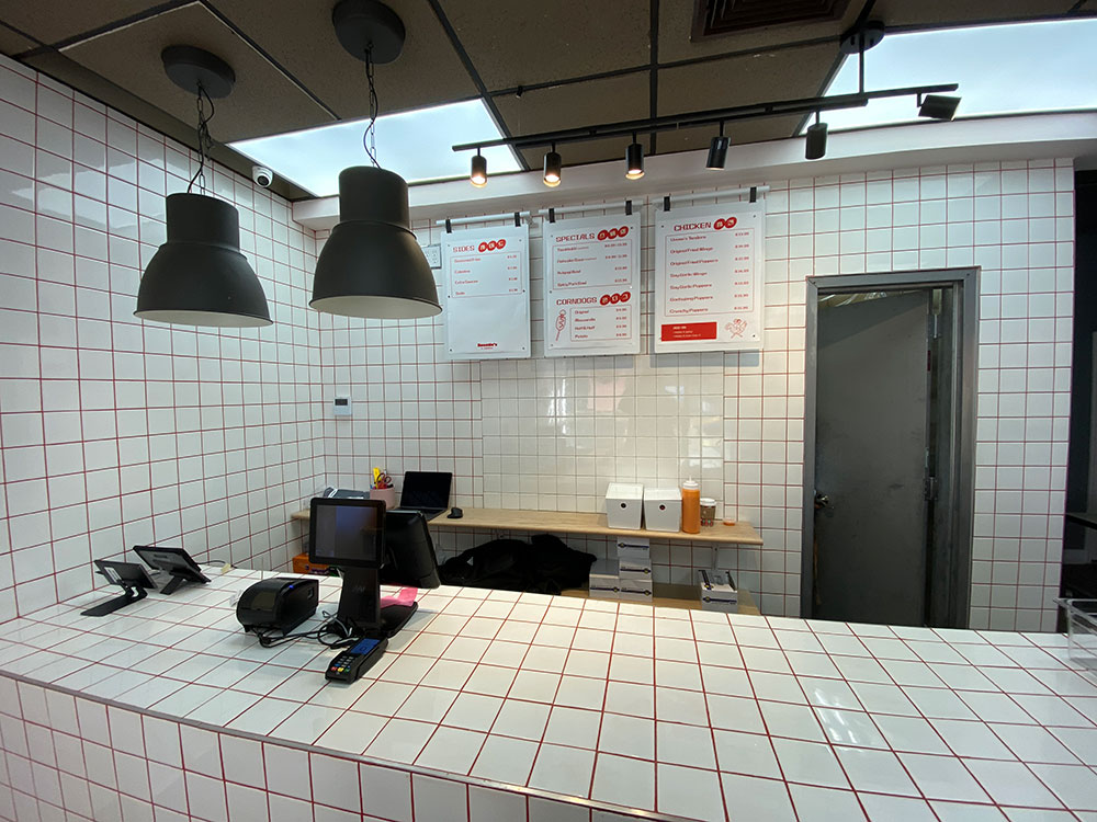 Interior of the store at Sweetie's K Chicken in Greenpoint sells korean hot dogs, wings, and fried chicken