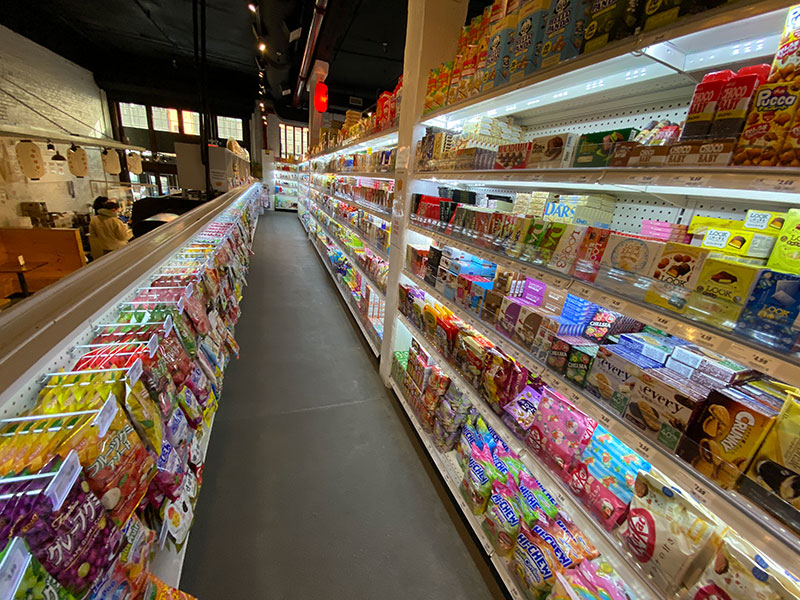 Ten Ichi Mart grocery and Japanese grocery and deli in Williamsburg on Berry Street in Brooklyn offers a wide selection of candy and gummies and kitkats