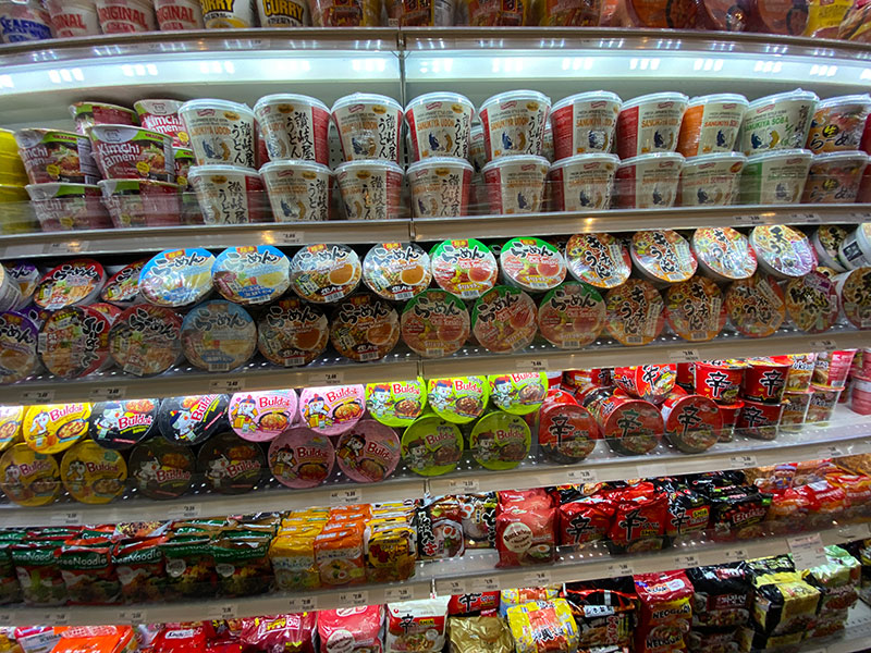 Ten Ichi Mart grocery and Japanese grocery and deli in Williamsburg on Berry Street in Brooklyn has an enormous selection of pre packaged ramen
