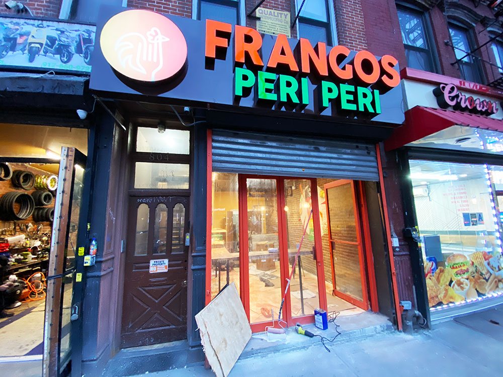 Frangos Peri Peri is under construction on grand street in Brooklyn