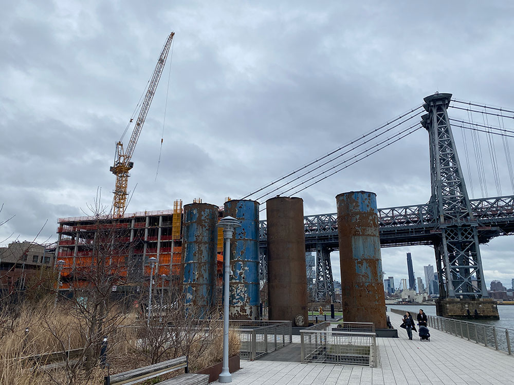 Domino redevelopment towers on the Williamsburg waterfront along Kent Ave