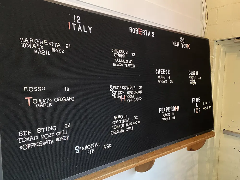 The Menu at the slice shop has 4 styles of New York pizza and neapolitan pies